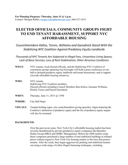 Elected Officials, Community Groups Fight to End Tenant Harassment, Support Nyc Affordable Housing