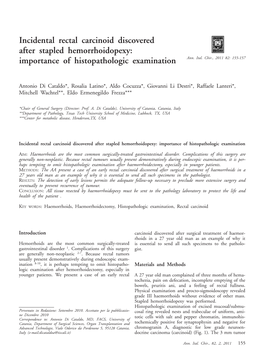 Incidental Rectal Carcinoid Discovered After Stapled Hemorrhoidopexy: Importance of Histopathologic Examination Ann