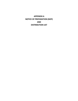 Appendix a Notice of Preparation (Nop) and Distribution List