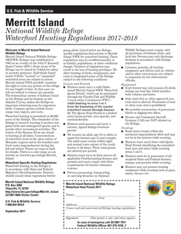 Merritt Island NWR Waterfowl Hunting Regulations 2017-2018