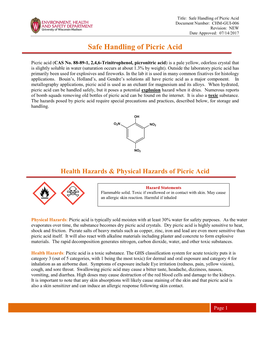 Safe Handling of Picric Acid Document Number: CHM-GUI-006 Revision: NEW Date Approved: 07/14/2017