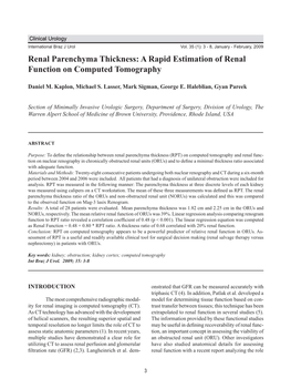 Renal Parenchyma Thickness on CT International Braz J Urol Vol