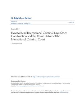 Strict Construction and the Rome Statute of the International Criminal Court Caroline Davidson