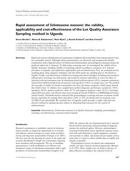 Rapid Assessment of Schistosoma Mansoni: the Validity, Applicability and Cost-Effectiveness of the Lot Quality Assurance Sampling Method in Uganda