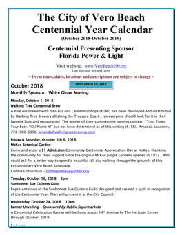 The City of Vero Beach Centennial Year Calendar (October 2018-October 2019)