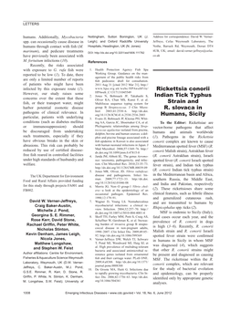 Rickettsia Conorii Indian Tick Typhus Strain and R. Slovaca in Humans