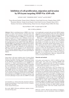 Inhibition of Cell Proliferation, Migration and Invasion by Dnazyme Targeting MMP-9 in A549 Cells