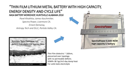 THIN FILM BATTERY with HIGH CAPACITY, ENERGY DENSITY and CYCLE LIFE” USPTO Application No