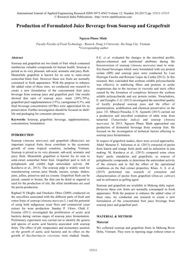 Production of Formulated Juice Beverage from Soursop and Grapefruit