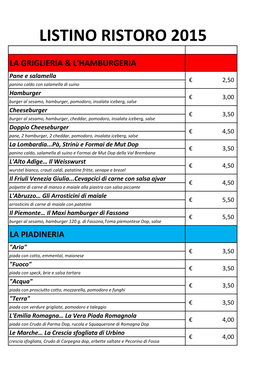 Listino Ristoro 2015