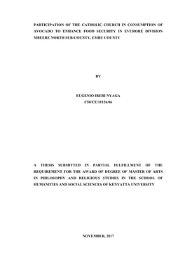 Participation of the Catholic Church in Consumption of Avocado to Enhance Food Security in Evurore Division Mbeere North Sub-County, Embu County