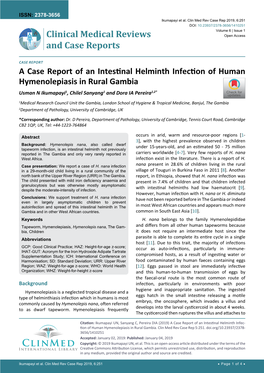 A Case Report of an Intestinal Helminth Infection of Human Hymenolepiasis in Rural Gambia