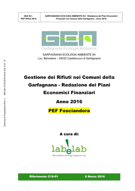 Gestione Dei Rifiuti Nei Comuni Della Garfagnana - Redazione Dei Piani