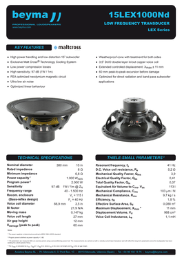 15Lex1000nd LOW FREQUENCY TRANSDUCER LEX Series