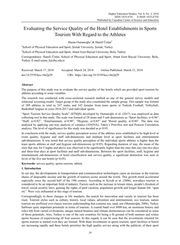 Evaluating the Service Quality of the Hotel Establishments in Sports Tourism with Regard to the Athletes