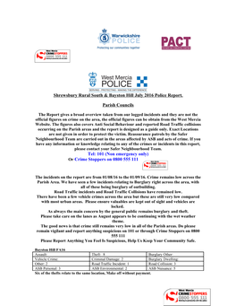 Shrewsbury Rural South & Bayston Hill Police Report