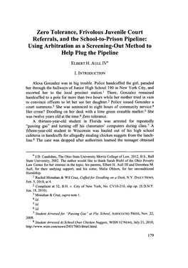 Zero Tolerance, Frivolous Juvenile Court Referrals, and the School-To-Prison Pipeline: Using Arbitration As a Screening-Out Method to Help Plug the Pipeline