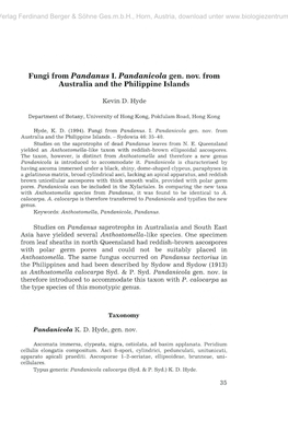 Fungi from Pandanus I. Pandanicola Gen. Nov. from Australia and the Philippine Islands