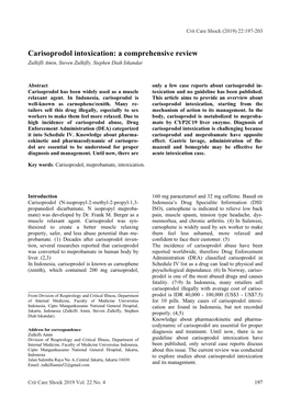 Carisoprodol Intoxication: a Comprehensive Review Zulkifli Amin, Steven Zulkifly, Stephen Diah Iskandar