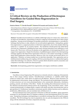 A Critical Review on the Production of Electrospun Nanofibres for Guided