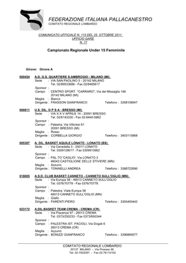 Federazione Italiana Pallacanestro Comitato Regionale Lombardo