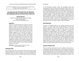 An Analysis on the Conflict Resolution Policy/Process of the Prophet of Islam