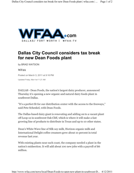 Dallas City Council Considers Tax Break for New Dean Foods Plant | Wfaa.Com |