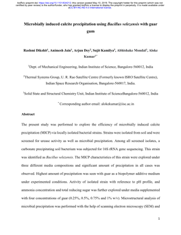 Microbially Induced Calcite Precipitation Using Bacillus Velezensis with Guar Gum