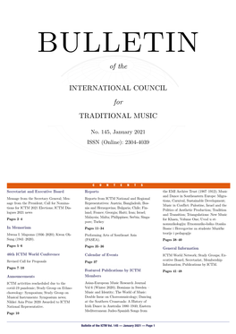Bulletin of the ICTM Vol. 145 — January 2021 — Page 1 SECRETARIAT and EXECUTIVE BOARD