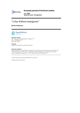 European Journal of American Studies, 4-3 | 2009 “A Day Without Immigrants” 2