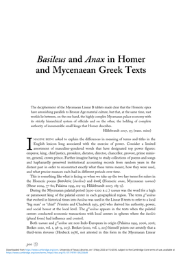 Basileus and Anax in Homer and Mycenaean Greek Texts