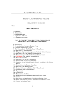 1 the KENYA DEFENCE FORCES BILL, 2012 1––Short Title 2