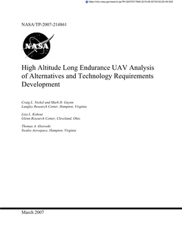 High Altitude Long Endurance UAV Analysis of Alternatives and Technology Requirements Development