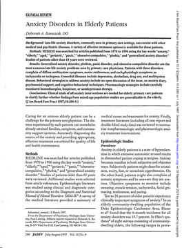 Anxiety Disorders in Elderly Patients