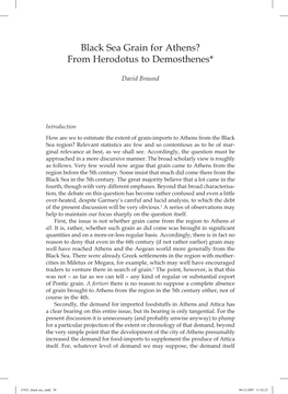 Black Sea Grain for Athens? from Herodotus to Demosthenes*