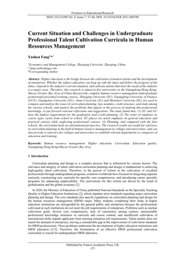 Current Situation and Challenges in Undergraduate Professional Talent Cultivation Curricula in Human Resources Management