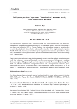 Nuytsia the Journal of the Western Australian Herbarium 31: 29–33 Published Online 14 February 2020