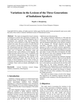 Variations in the Lexicon of the Three Generations of Inabaknon Speakers