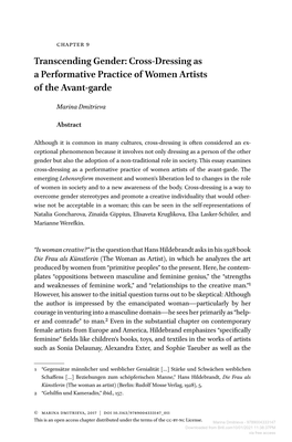 Transcending Gender: Cross-Dressing As a Performative Practice of Women Artists of the Avant-Garde