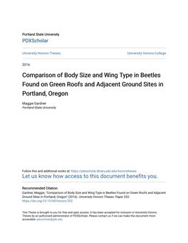 Comparison of Body Size and Wing Type in Beetles Found on Green Roofs and Adjacent Ground Sites in Portland, Oregon