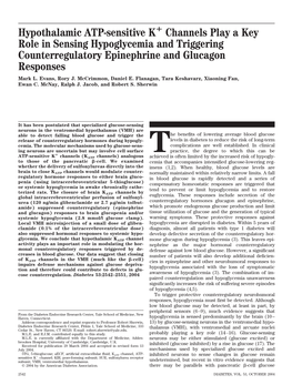 Hypothalamic ATP-Sensitive K Channels Play a Key Role In