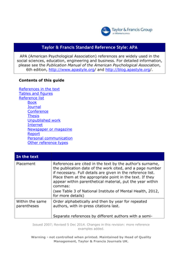 Taylor & Francis Standard Reference Style