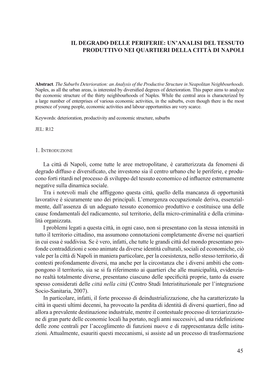 Il Degrado Delle Periferie: Un'analisi Del Tessuto Produttivo Nei Quartieri