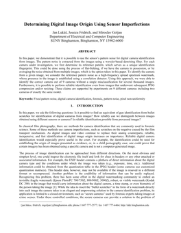 Determining Digital Image Origin Using Sensor Imperfections