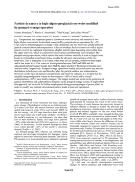 Particle Dynamics in High-Alpine Proglacial Reservoirs Modified by Pumped-Storage Operation Matteo Bonalumi,1,2 Flavio S