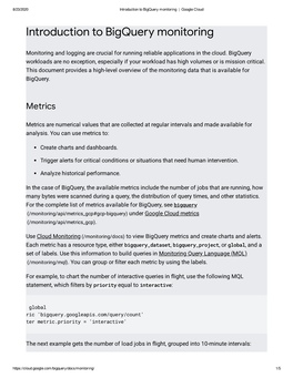 Introduction to Bigquery Monitoring | Google Cloud