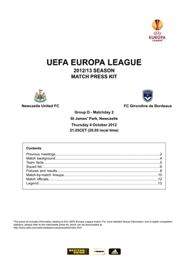 Uefa Europa League 2012/13 Season Match Press Kit