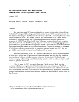 Overview of the Coded Wire Tag Program in the Greater Pacific Region of North America