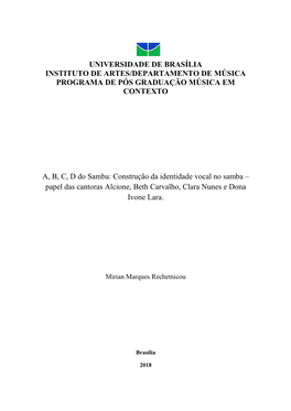 Universidade De Brasília Instituto De Artes/Departamento De Música Programa De Pós Graduação Música Em Contexto