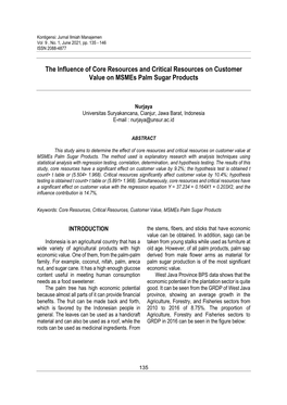 The Influence of Core Resources and Critical Resources on Customer Value on Msmes Palm Sugar Products